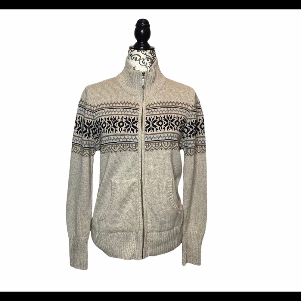 Lady Hathaway Printed Zip Up Knit Sweater Jacket